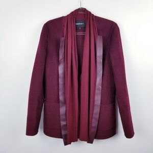 Lafayette 148 New York Merlot Wool Blazer with Leather Trim and Drape-y Collar